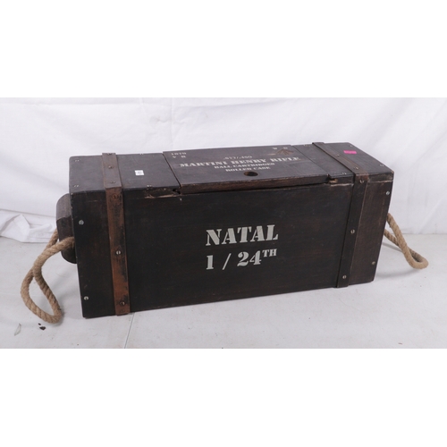 293 - Reproduction Martini Henry rifle ammo box with with cartridge belt