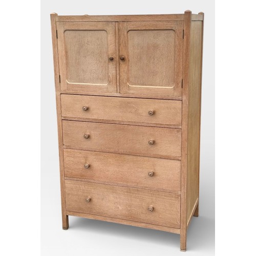 399 - Limed Oak finished tall boy cabinet fitted cupboard top and four drawers, Heals of London, Measures ... 