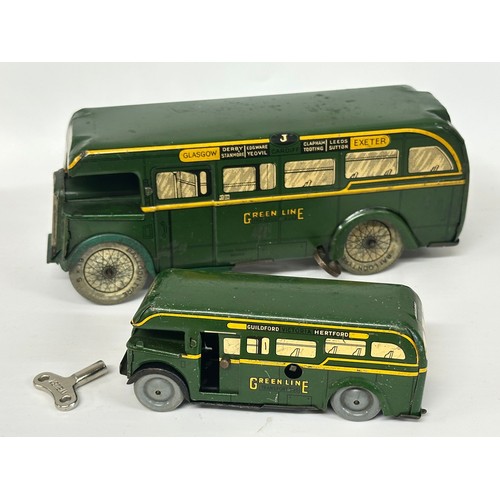 413 - Wells brim toy Green-Line tin wind-up coach together with another Smaller similar