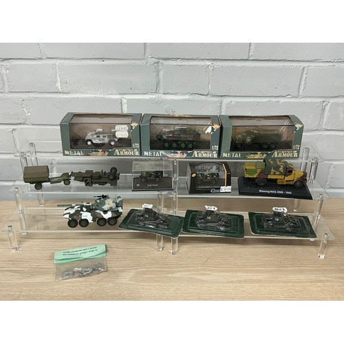 450 - Quantity of boxed and unboxed military vehicles to include Caramara, Collection Armour diecast 1:72 ... 