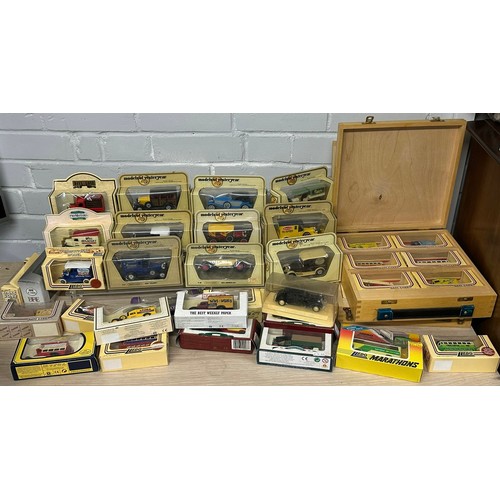 458 - Quantity of Lledo Days gone diecast vehicles boxed together with some in two wooden display boxes  i... 