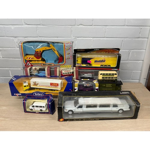498 - Matchbox CS-9 JCB 808, Corgi wheels Weetabix lorry, Volvo Steiff container lorry Lincoln together wi... 