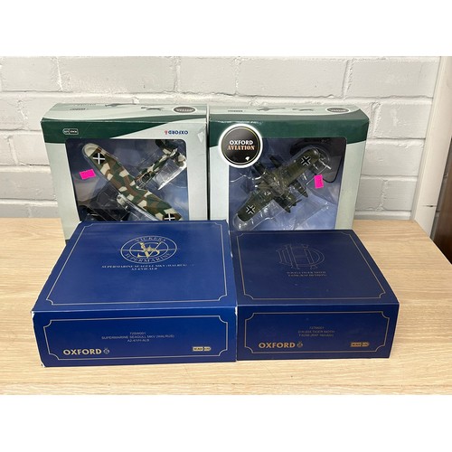 549 - Three Oxford diecast planes, 1:72 72SW001 Seagull Walrus, Frontline Fighters, x2 and a tiger moth