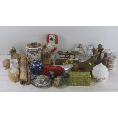 Assorted sundries to include ceramics, oriental, shoe tree/strechers ...