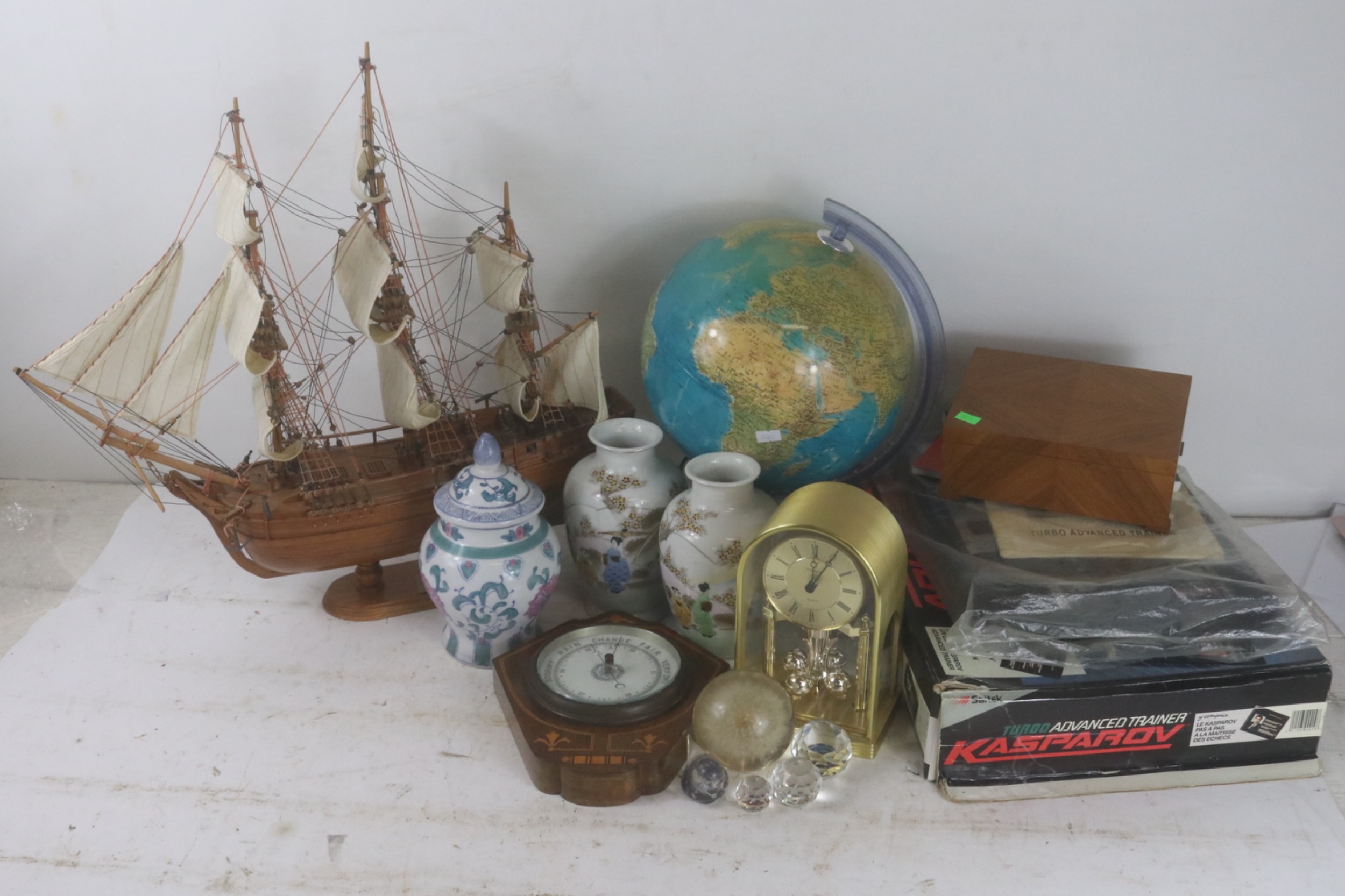 Assorted sundries to include oriental vases, barometer, clock, globe ...