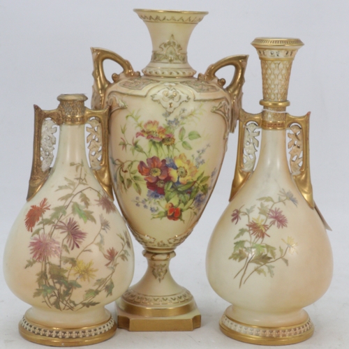 264 - Three Worcester blush decorative vases all crudely restored together with Four Royal Worcester blush... 