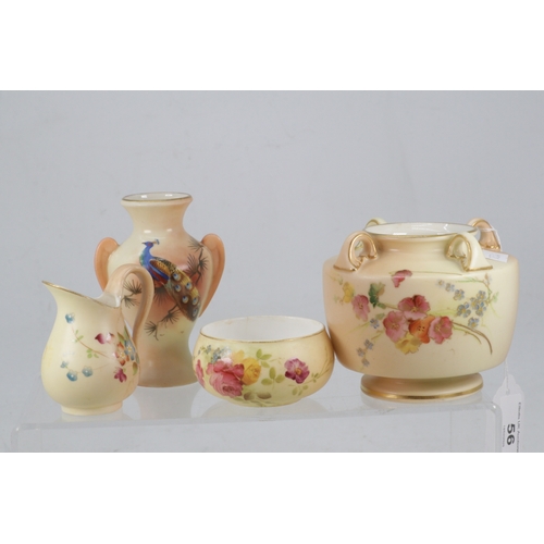 264 - Three Worcester blush decorative vases all crudely restored together with Four Royal Worcester blush... 