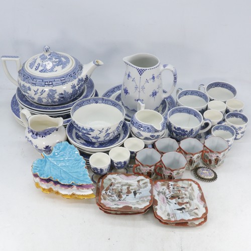 291 - A part Japanese Eggshell set together with Wedgwood Old Willow Pattern