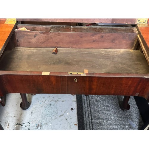 300 - Antique Mahogany triple fold over card . games table on cabriolet legs. ( one of the back legs looks... 
