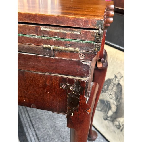 300 - Antique Mahogany triple fold over card . games table on cabriolet legs. ( one of the back legs looks... 