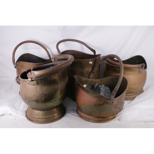 394 - 5 brass vintage coal scuttles