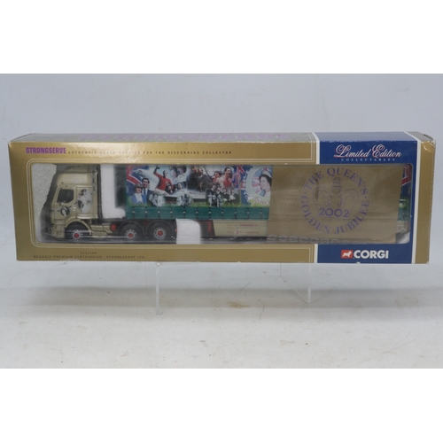 586 - Corgi CC12104 Renault Premium Curtainside - Strongserve Ltd in original packaging together with A bo... 