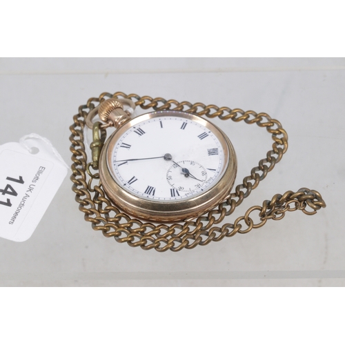 141 - A rolled gold pocket watch together with chain