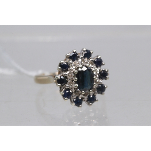 142 - An oval Sapphire and Diamond cluster ring