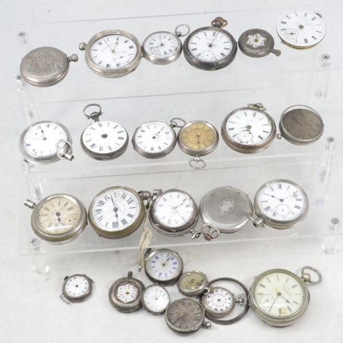 157 - A selection of antique and later pocket watches, silver cased examples noted