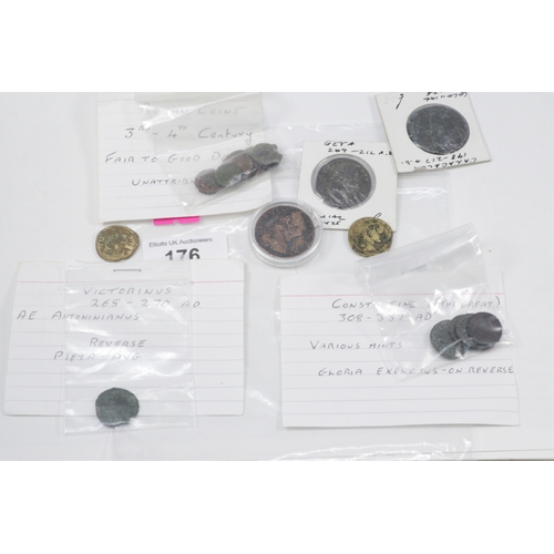 176 - Group of Roman bronze coins, 3rd–4th century AD, including Constantine I, Victorinus antoninianus an... 