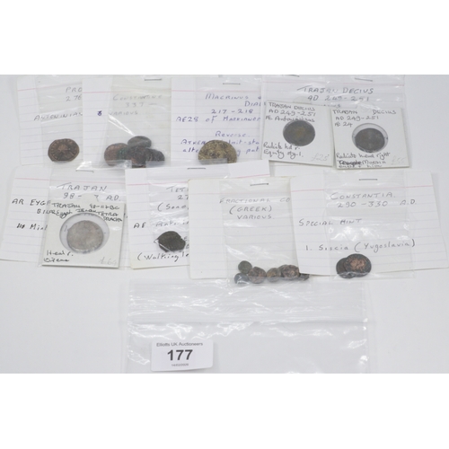 177 - Group of Roman and Roman Republican coins, 2nd century BC–4th century AD, including AR denarii of Tr... 