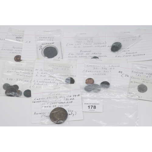 178 - Group of Roman coins, 1st–4th century AD, including Titus, Lucius Verus (AR denarius), Commodus, Con... 