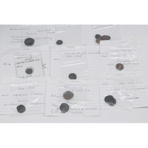 184 - Group of Roman bronze coins, 3rd–4th century AD, including Gallienus, Antoninianus (Asia Mint), Arca... 