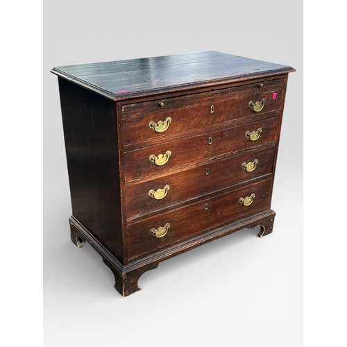 280 - 19c Oak small bachelors chest of drawers with brush slide.