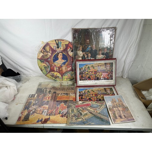 269 - A collection of finished commemorative Royal interest puzzles various ages and includes card and woo... 