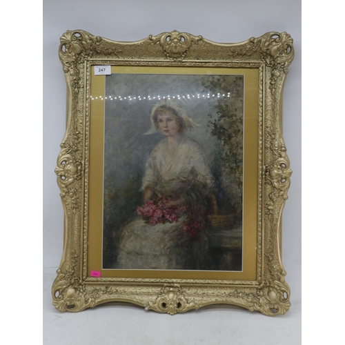 247 - An Oil on board of a young girl, unsigned. Picture measures approx. 44cm x 32cm.