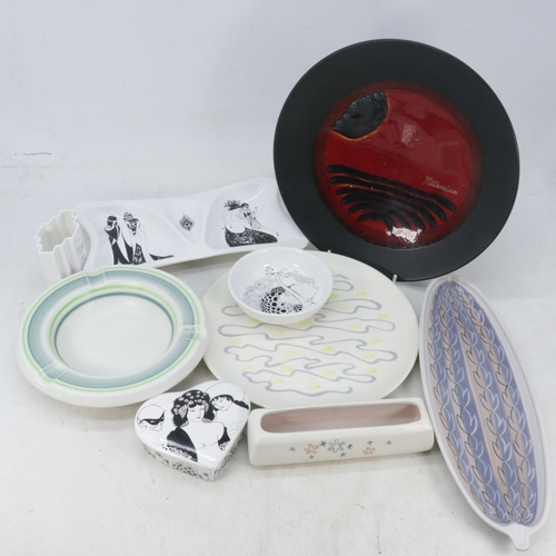 252 - Poole Pottery limited edition millennium plate, freeform plate, Beardsley heart trinket, Beardsley t... 