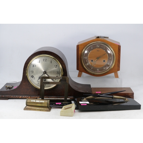 288 - Mahogany cased draughtsman set, brass letter stand a/f on polished slate base with a similar sheaffe... 