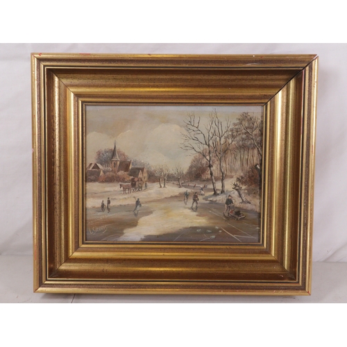 360 - Winter landscape oil on board signed L Simons (picture measures approx. 17cm x 23cm)