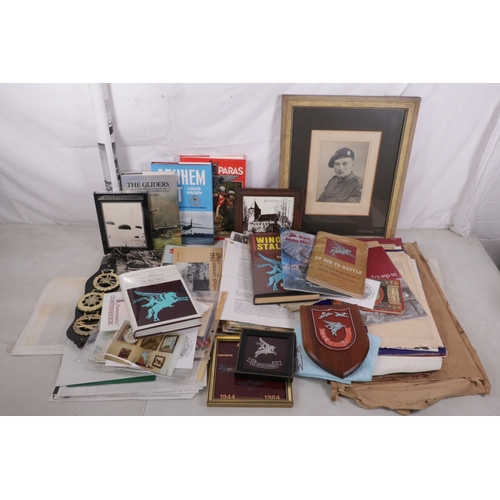 364 - A large box of ephemera, papers, cutouts, war interest, including photo of soldier, books, the Red D... 