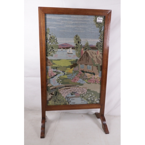 364B - Vintage wooden framed fire guard. With inset embroidered panel
