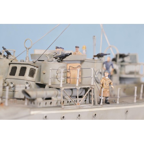 11 - Bespoke scratch built M.T.B  735 fairmile class D Boat, on plinth base with acrylic display cover. O... 