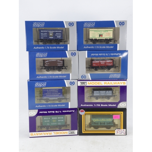 21 - Eight boxed Dapol 00 gauge wagons to include Coates Cider, Marston's Dolphin Brewery, Golden Valley ... 
