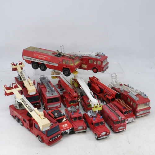 130 - A selection of vintage and later diecast Fire Engines and vehicles including Pathfinder Airport cras... 