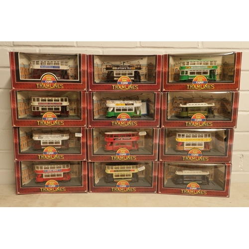 258 - 12 boxed Corgi Tramlines diecast vehicles to include D992/8 London, C992/1 Leeds City, C992/2 Glasgo... 
