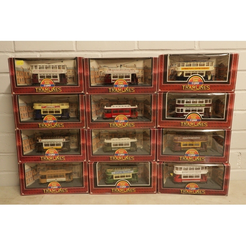 259 - 12 boxed Corgi tramlines to include D990/6 Maidstone, Q991/7 National Garden Festival, D990/3 Derby,... 