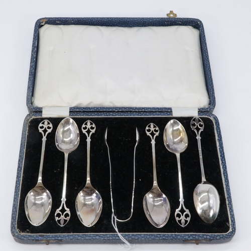275 - Cased set of six silver teaspoons and tongs