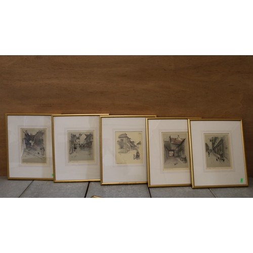 37 - Assorted framed pictures to include Staple Inn London signed F. Rolson (11)