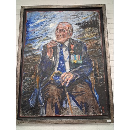 Dan Llywelyn Hall (b.1980; British) The Lancaster Dambuster at 100; Portrait of George Leonard 'Johnny Johnson' commissioned to commemorate his 100th birthday; oil on panel, initialed signed and dated verso