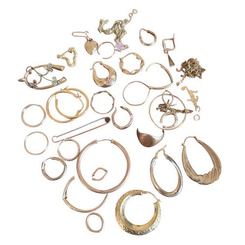 Assorted yellow metal and 9ct gold jewellery. To include; earrings, ring, necklaces etc; approximate total gross weight 25.5g.