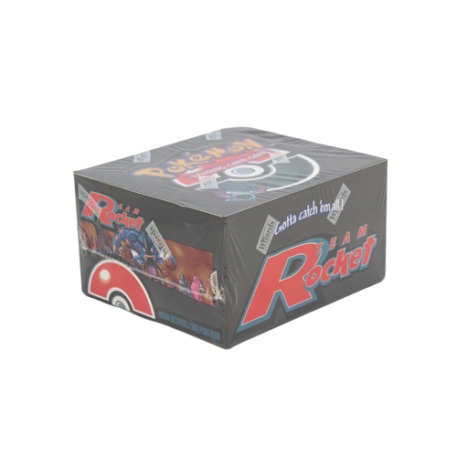 Pokemon: A sealed Wizards of the Coast, Pokemon TCG: Unlimited Team Rocket Booster Box, containing 36 Team Rocket booster packs. Reference WOC06175. Released April 23rd, 2000. The fifth set released by Wizards of the Coast after the highly successful Base Set, Jungle, Fossil and Base Set 2. Box art has been slightly pressed in on the top of the box, seal appears fully intact, slight crushing to one side. With original price label to the underside of the box, noting a reduced price of £10 for the box from The Entertainer. Box has one owner, purchased by the current vendor in 2000. Please assess photographs.