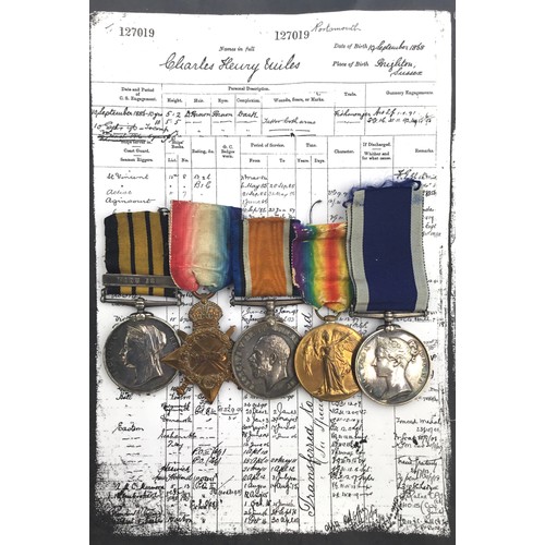 A good late 19th century / WW1 Royal Navy HMS Conquest and H.M.Coastguard Long Service Medal Group, awarded to A.B. Charles Henry Miles, later Chief Petty Officer.