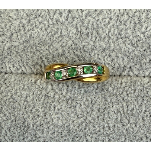 13 - Gold on silver emerald & diamond set ring