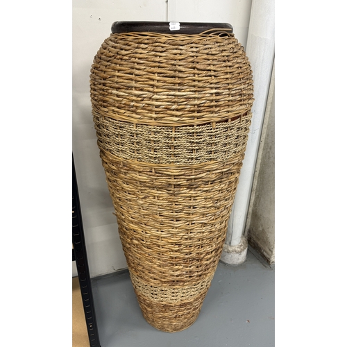 135 - Large floor standing terracotta vase with wicker wrap - Approx. H122cm