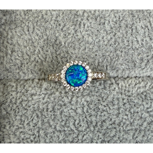 15 - Silver opal & stone set ring