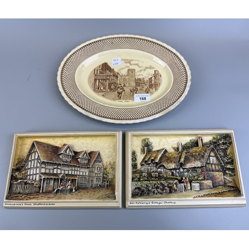 168 - 2 Shakespeare relief plaques together with a Shakespeare plate