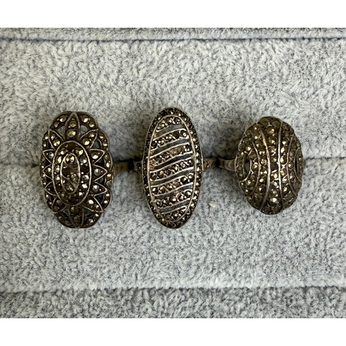 18 - 3 1930's silver marcasite rings