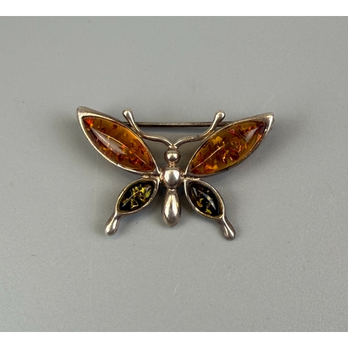 19 - Silver & amber butterfly brooch