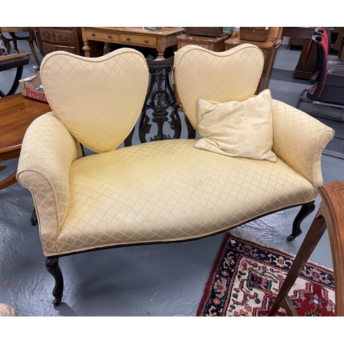 241 - Antique salon sofa with double heart shaped back - Approx. W133cm H90cm D62cm