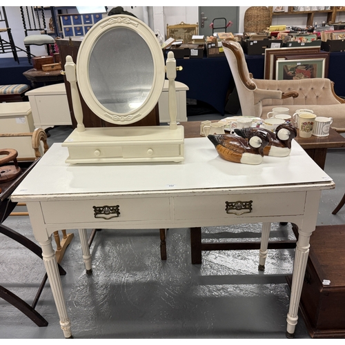 252 - Painted white dressing table together with vanity mirror - Approx. W107cm H77cm D47cm